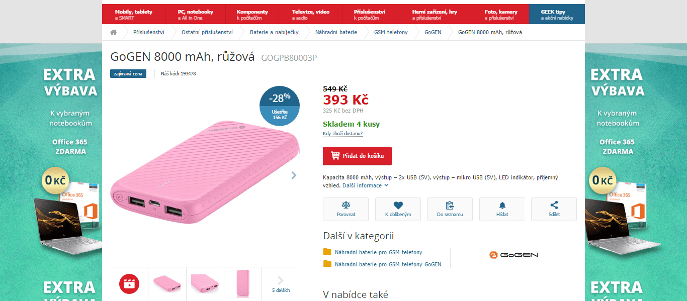 Powerbanka GoGen, 8000 mAh, 2x USB