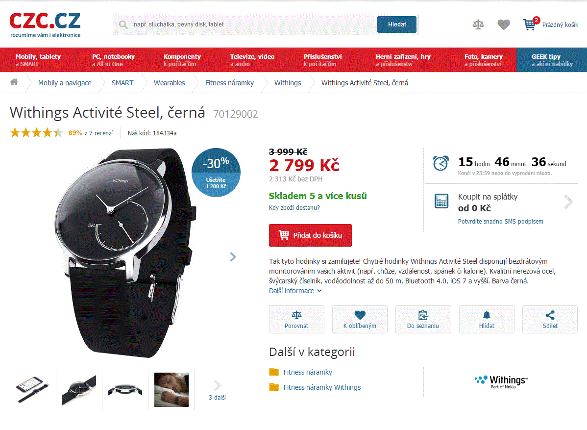 Withings Activité Steel, černá
