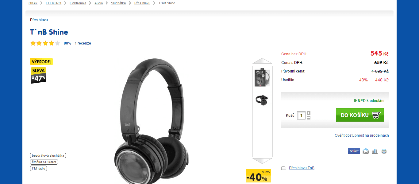 BT sluchátka T`nB Shine, FM rádio