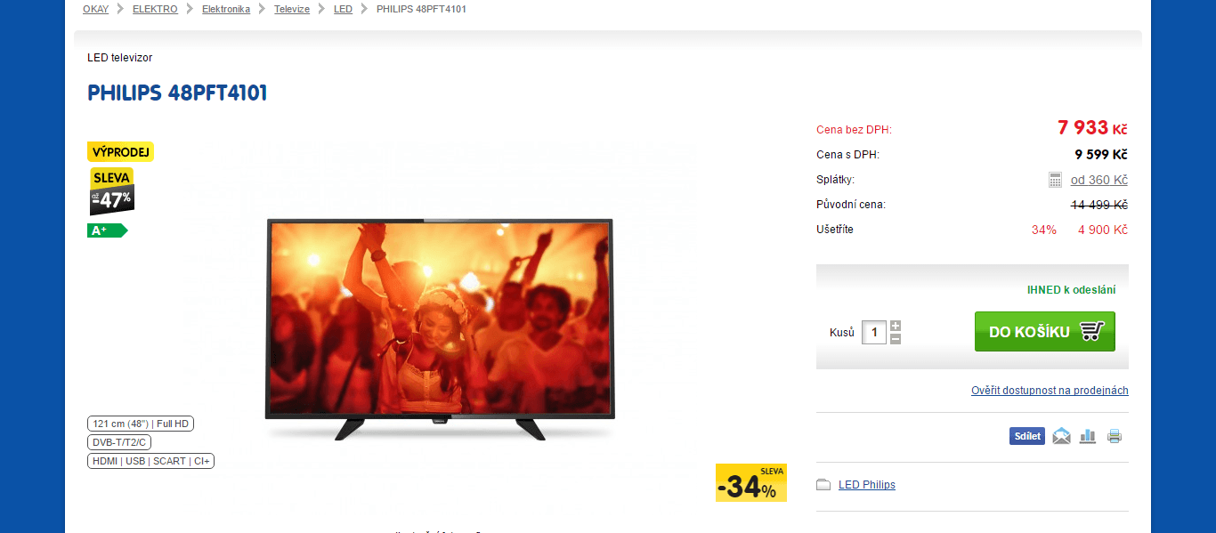 Full HD LED TV, 121 cm, Philips