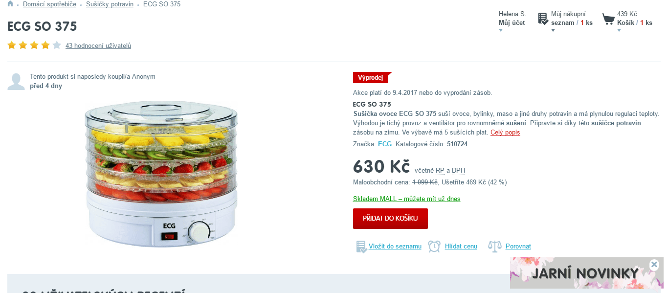 Sušička potravin ECG - 5 plat