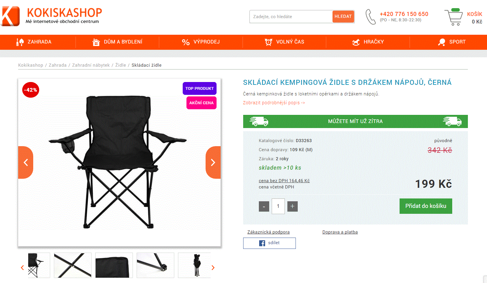 Skládací kempingová židle černá