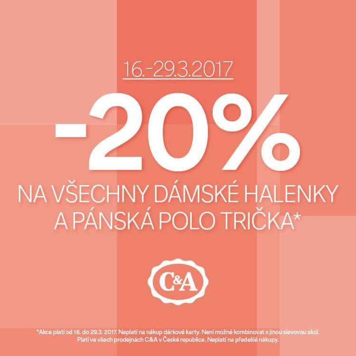 C&A - sleva 20% na halenky a polo trička
