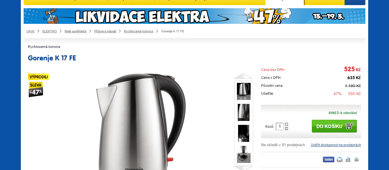 Rychlovarná konvice Gorenje, 1,7 litru