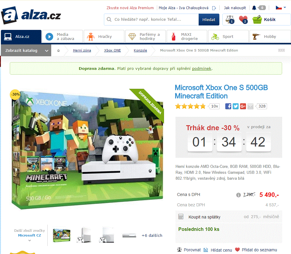 Microsoft Xbox One S 500GB Minecraft Edition