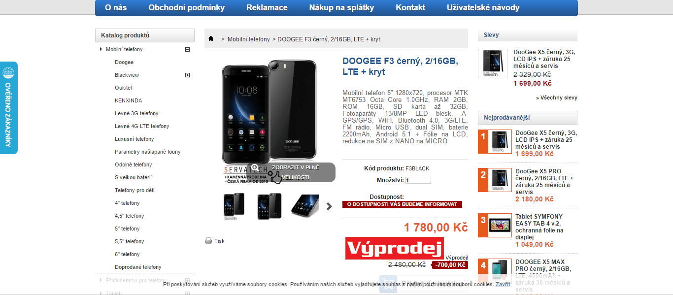 Doogee F3, 8x 1,3GHz, 2GB RAM, 5", LTE
