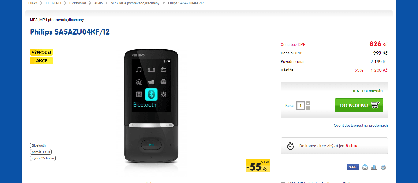 MP4 přehrávač Philips, 4 GB, FM