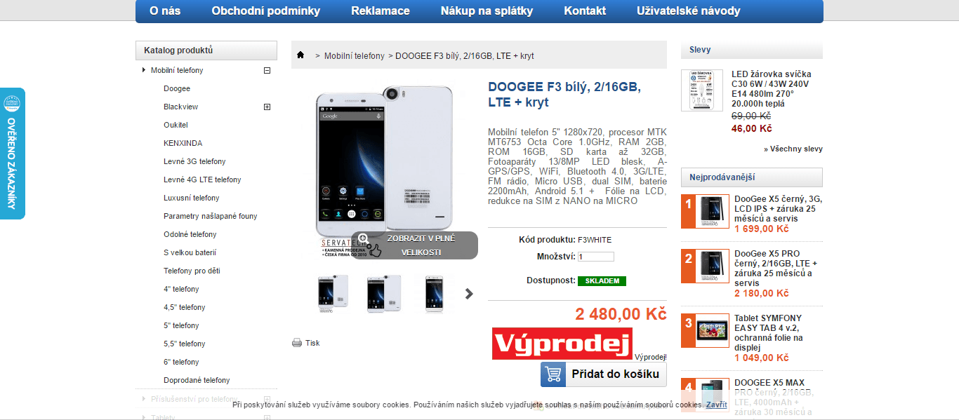 Doogee F3, 8x 1,3GHz, 2GB RAM, 5", LTE