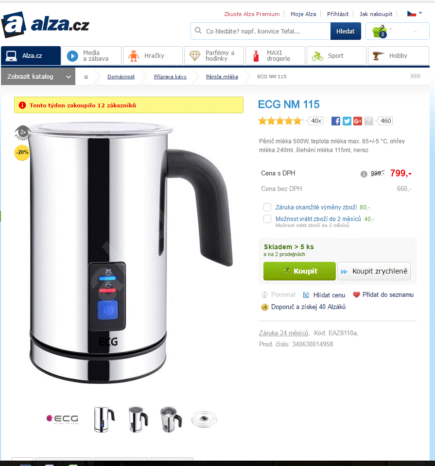 Napěňovač mléka ECG NM 115