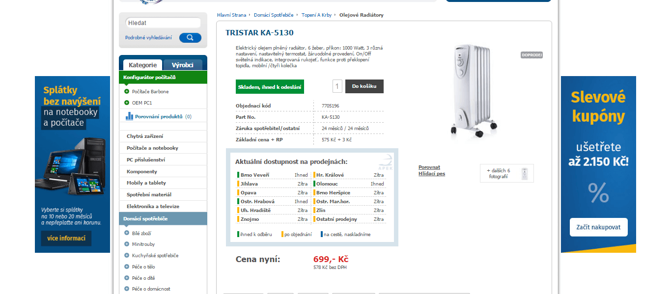 Elektrický olejem plněný radiátor Tristar