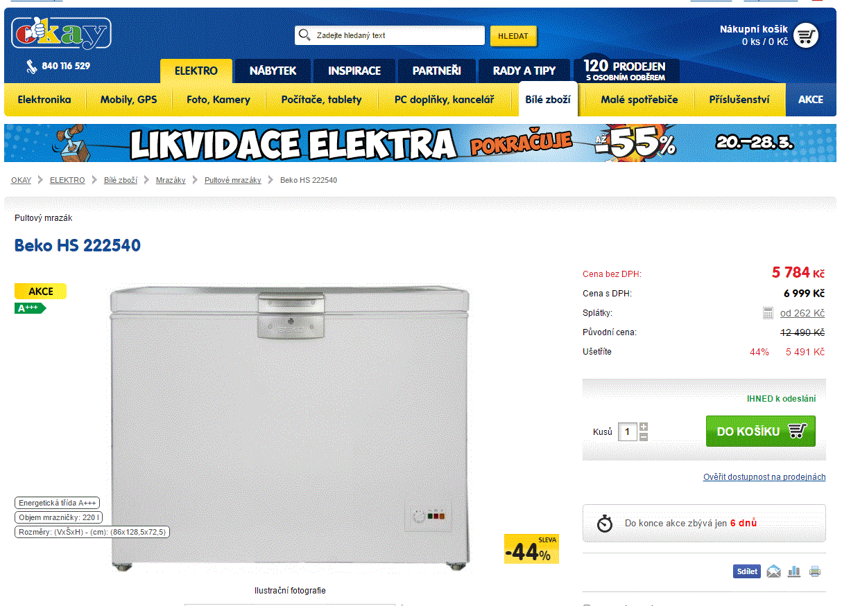 Pultový mrazák Beko, objem 220 l
