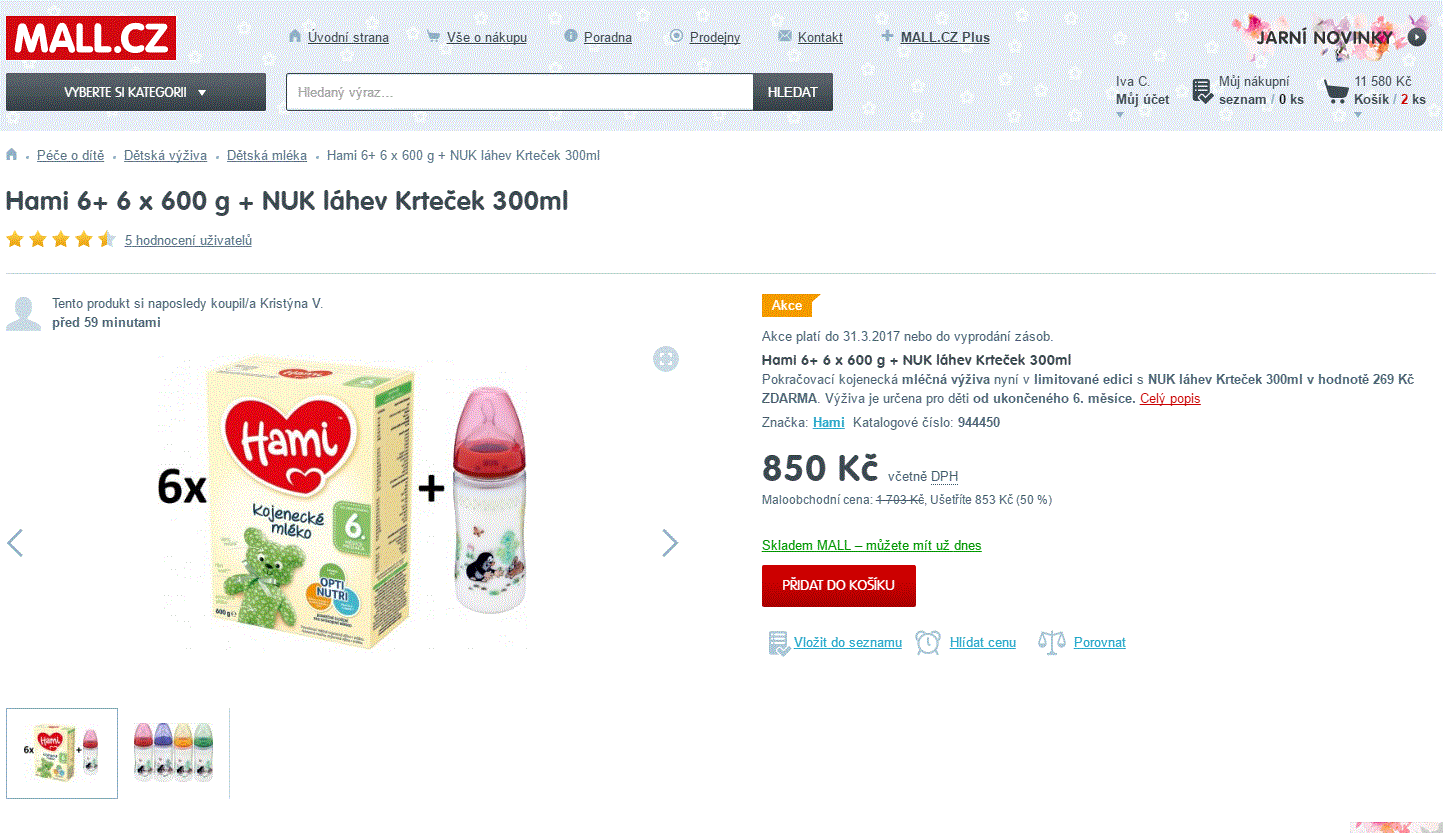 Kojenecké mléko Hami 6+, 6x600g