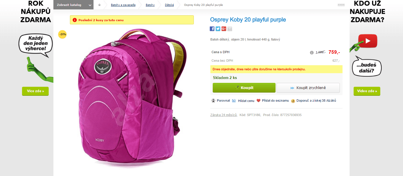 Batoh Osprey Koby Fialový 20l 