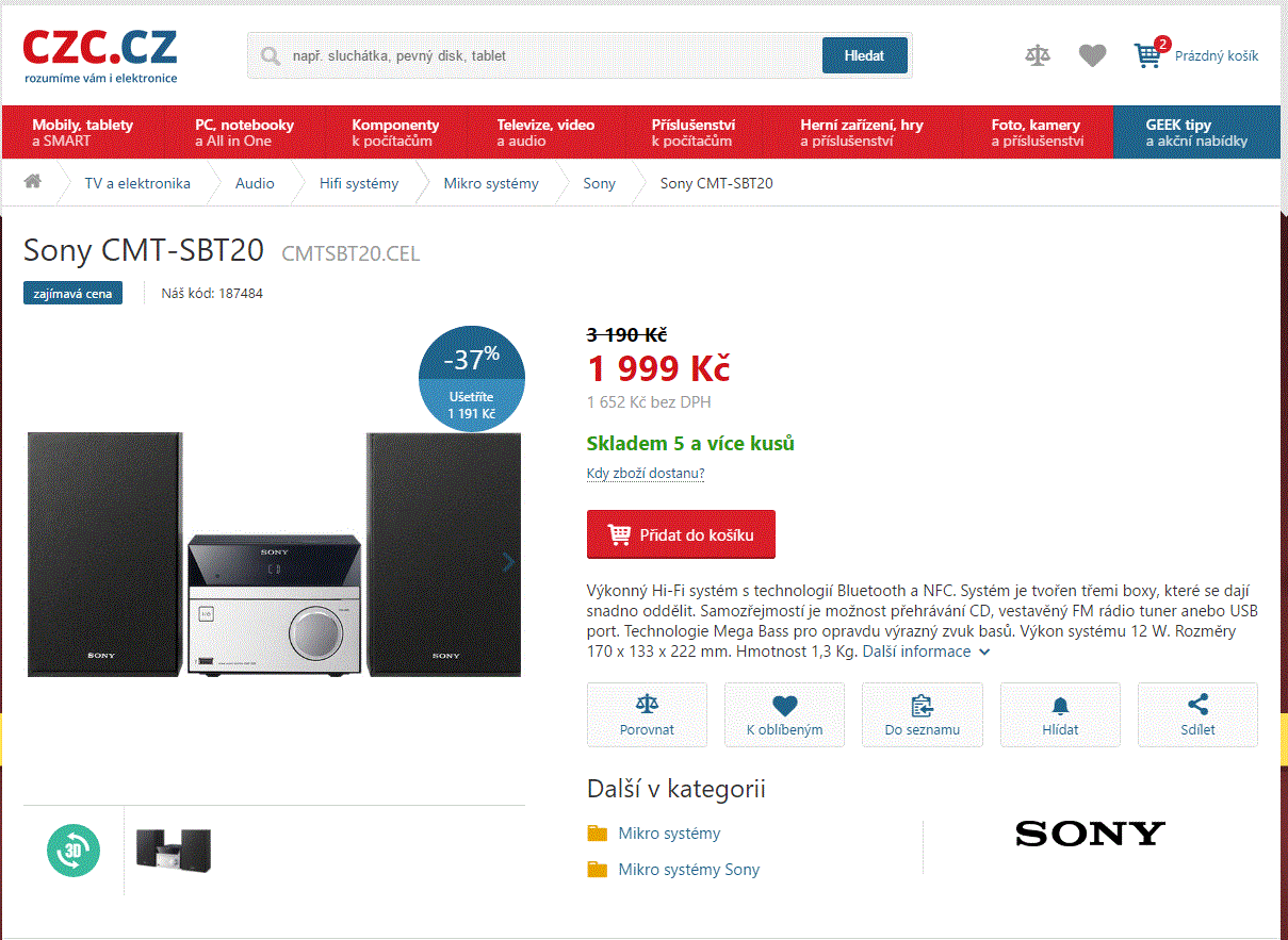 Hi-Fi systém Sony CMT-SBT20