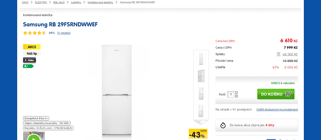 Samsung lednice, A+, no frost, multiflow