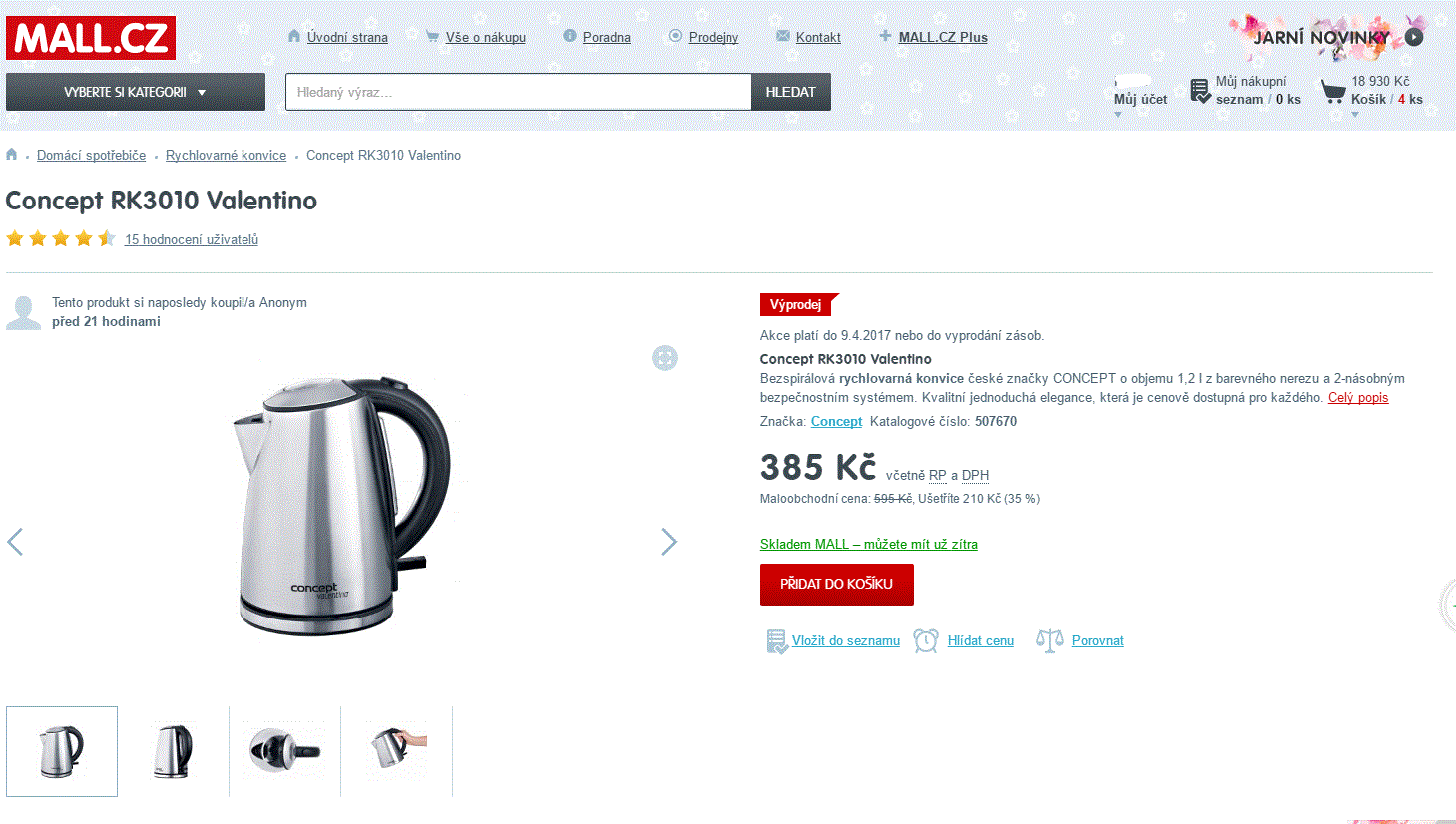 Rychlovarná konvice Concept, nerez, 1,2l
