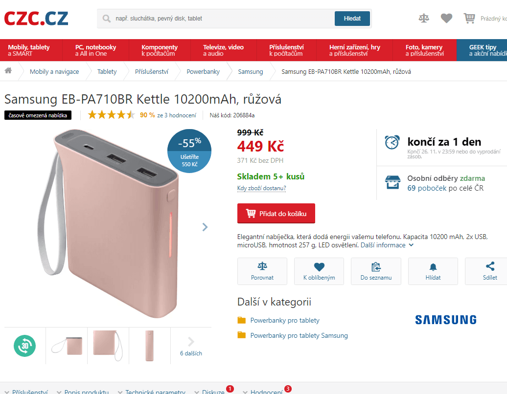 Powerbanka Samsung, 10200 mAh