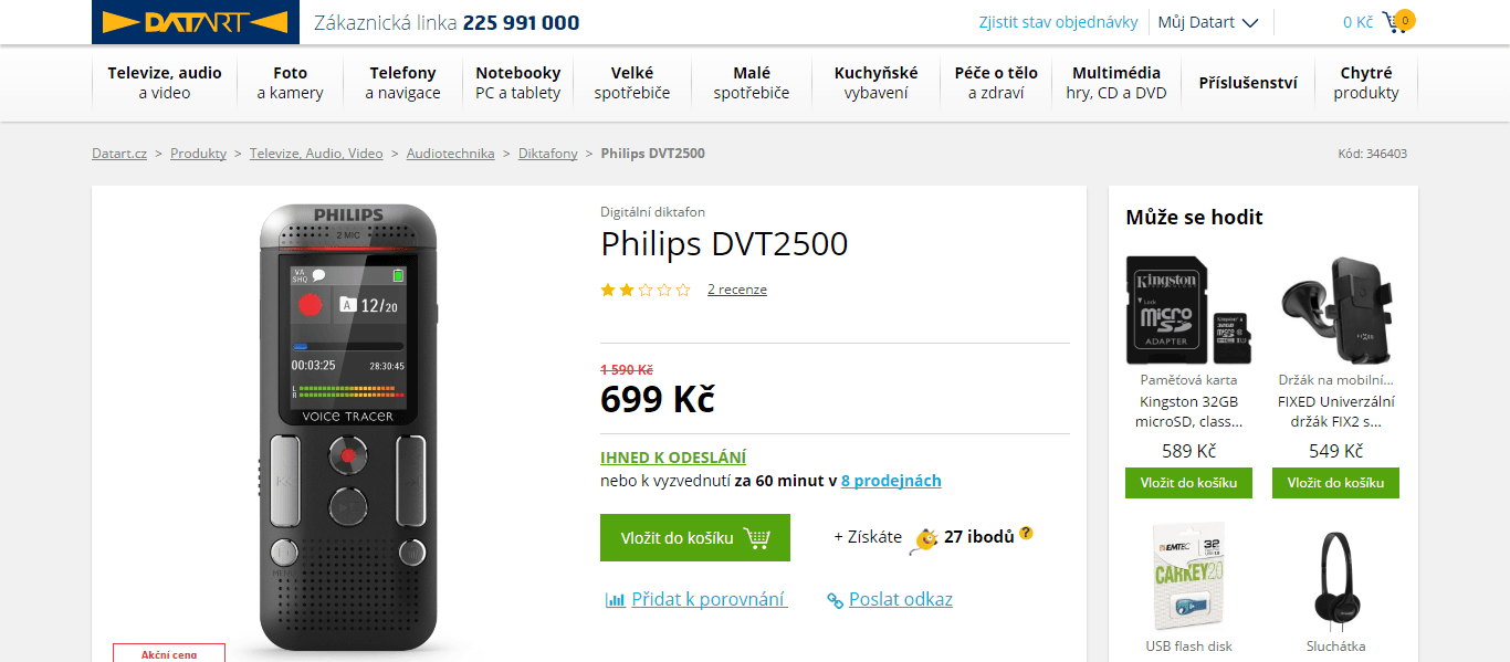 Diktafon Philips DVT2500, 4 GB