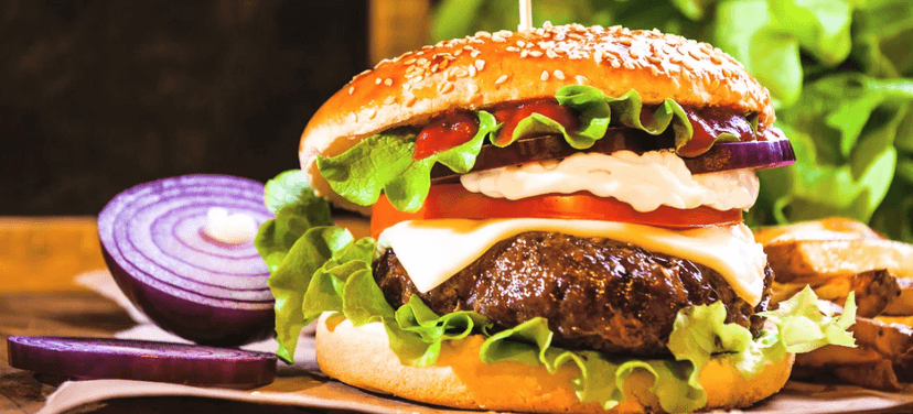 Jelení nebo hovězí burger a hranolky