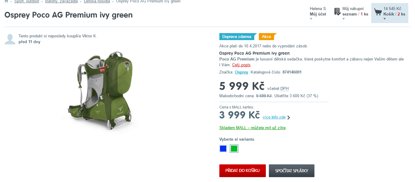 Sedačka Osprey Poco AG Premium