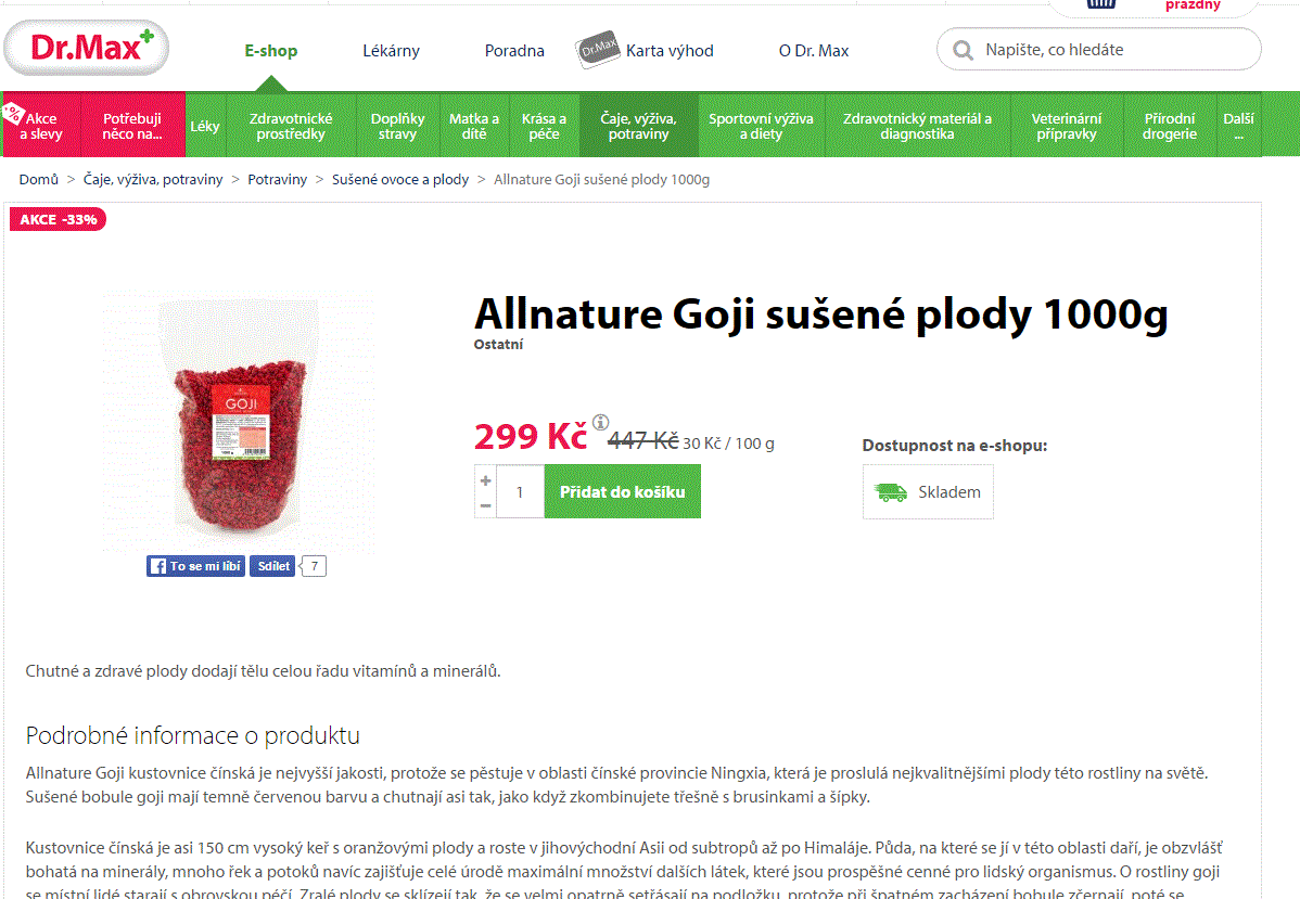 Goji sušené plody Allnature  1000g