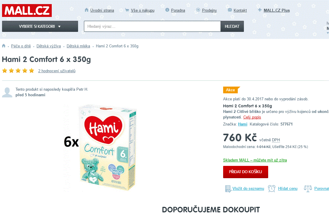 Kojenecké mléko Hami 2 Comfort, 6x350g
