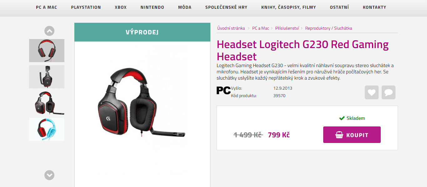 Herní sluchátka Logitech Gaming G230