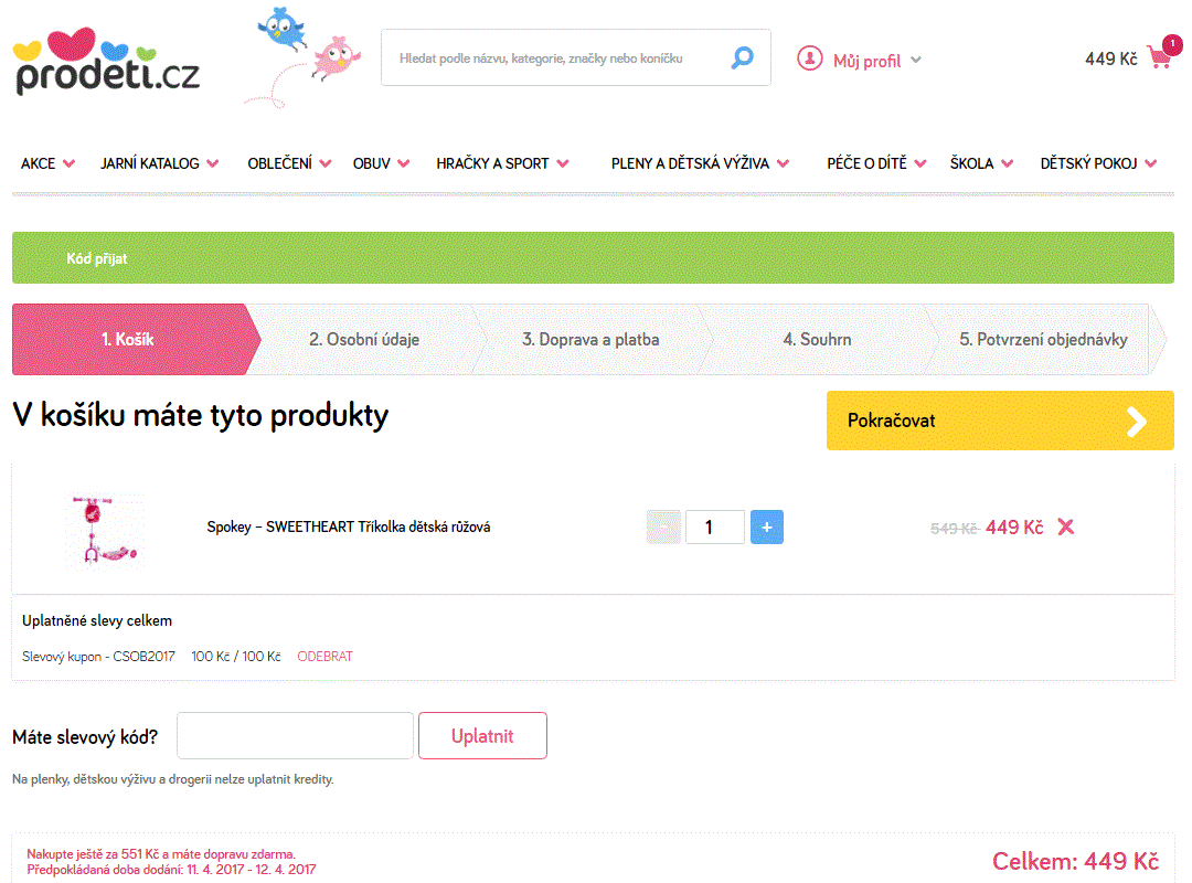 Tříkolka dětská Spokey Sweetheart růžová