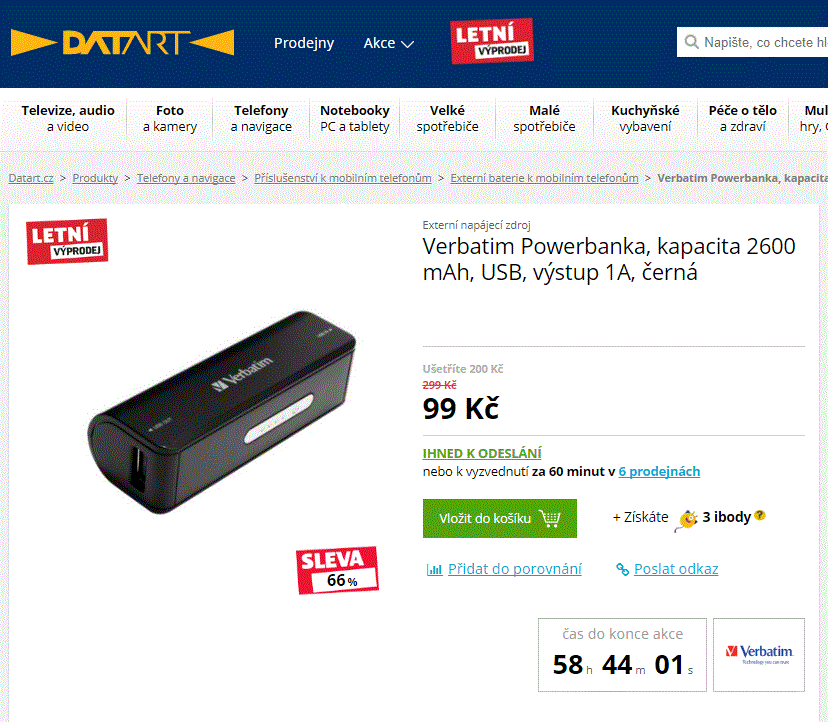 Powerbanka Verbatim 2600 mAh