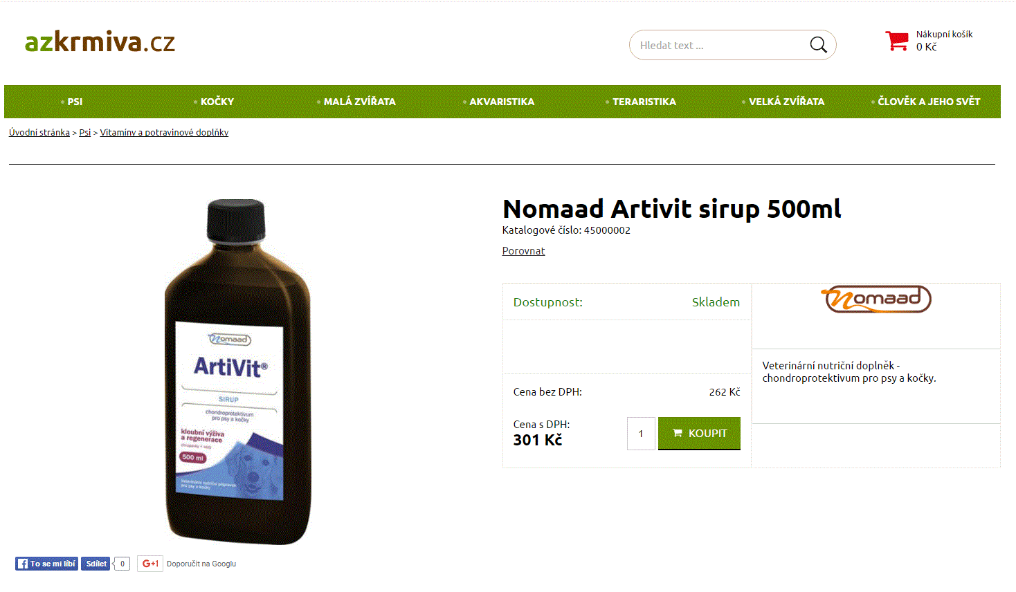 Nomaad Artivit sirup 500ml (psi a kočky)