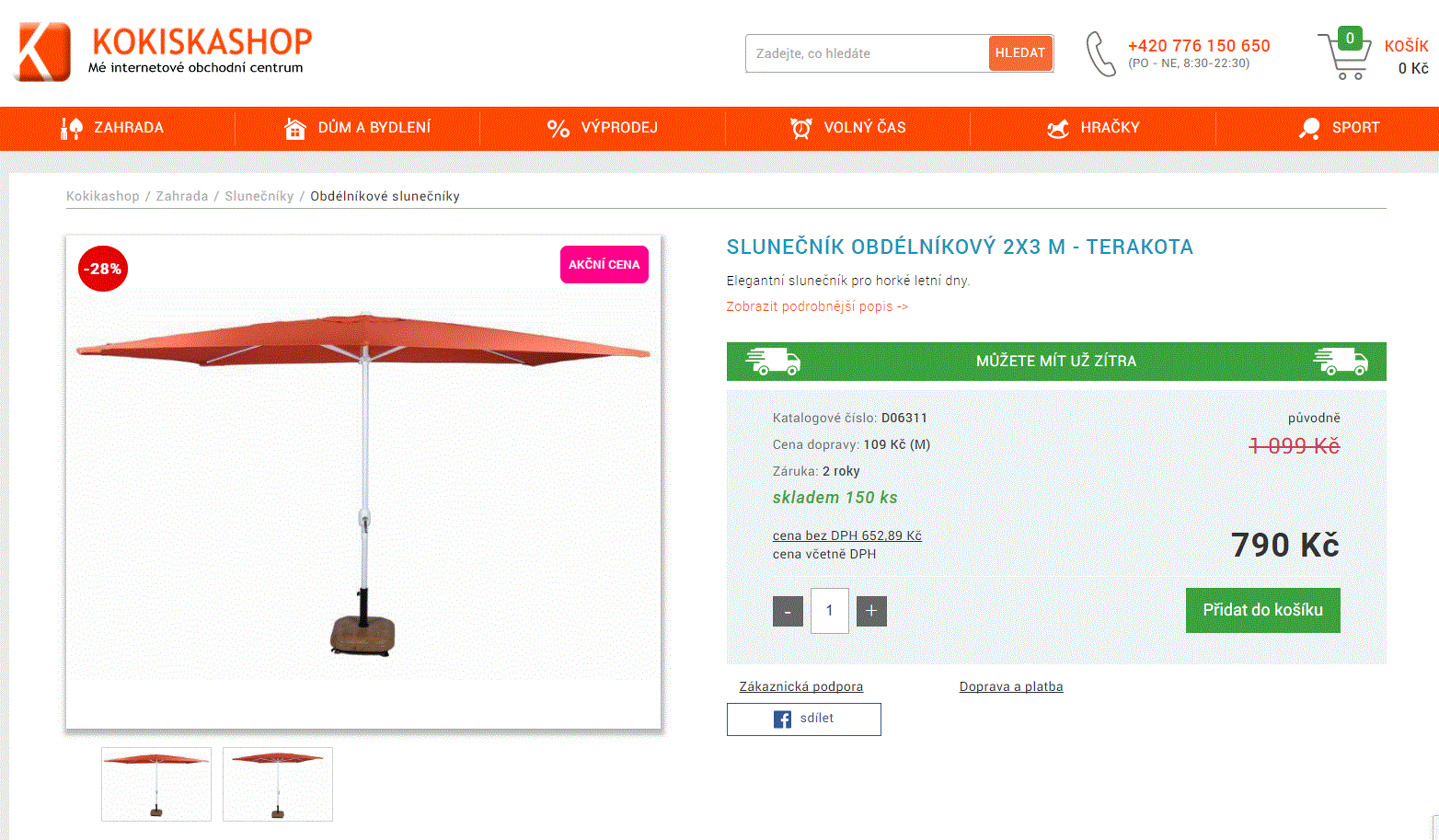 Slunečník obdélníkový 2x3 m - terakota