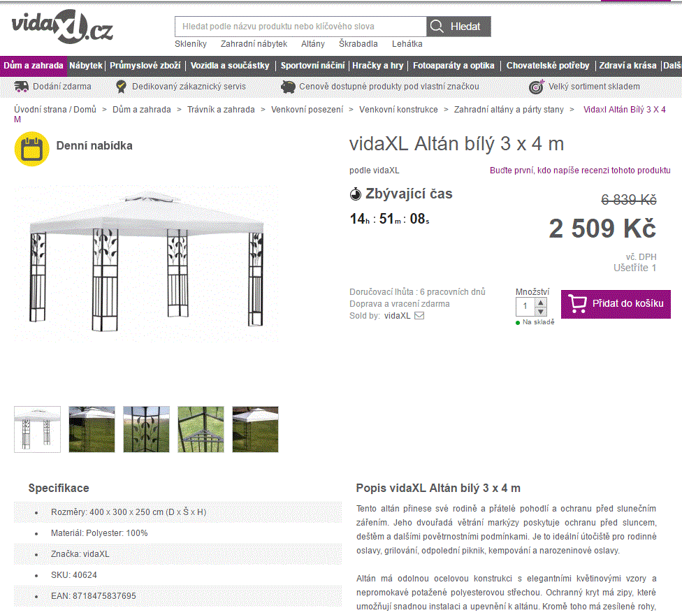 Zahradní altán bílý 3 x 4 m