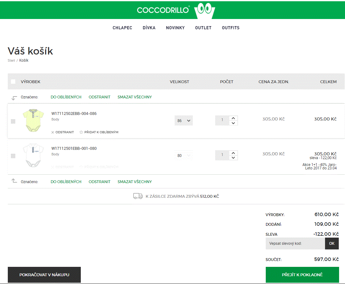 Coccodrillo - sleva 40% na druhý produkt