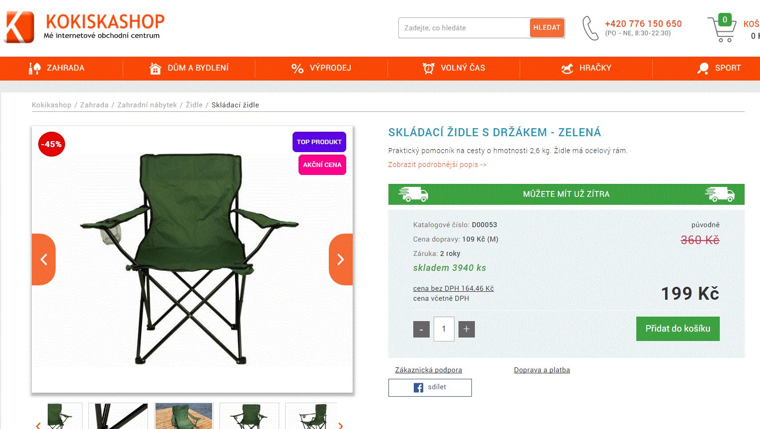 Skládací kempingová židle zelená