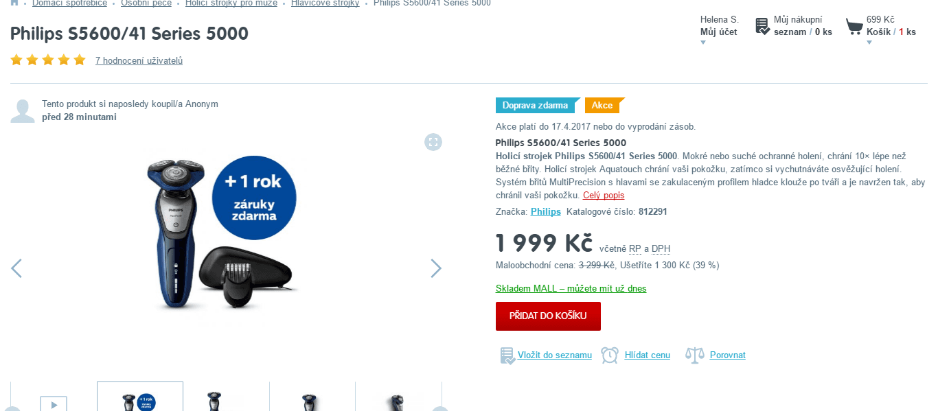 holící strojek Philips 5000 AquaTouch