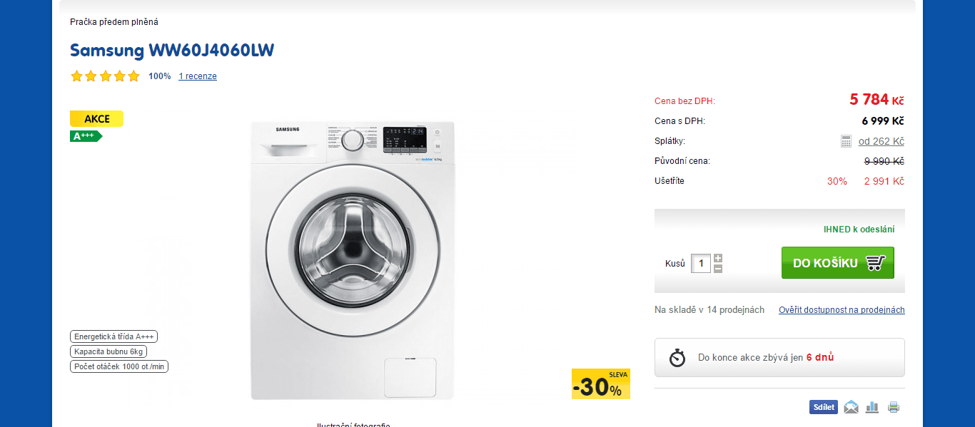 Pračka Samsung, 6kg, 1000 ot., A+++