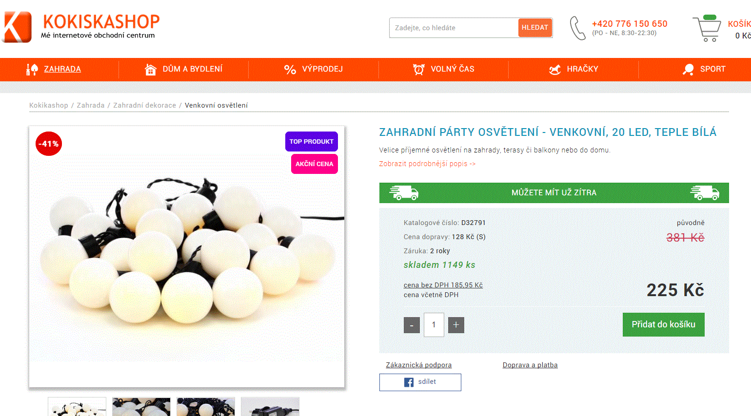 Zahradní párty osvětlení - 20 LED teple bílá