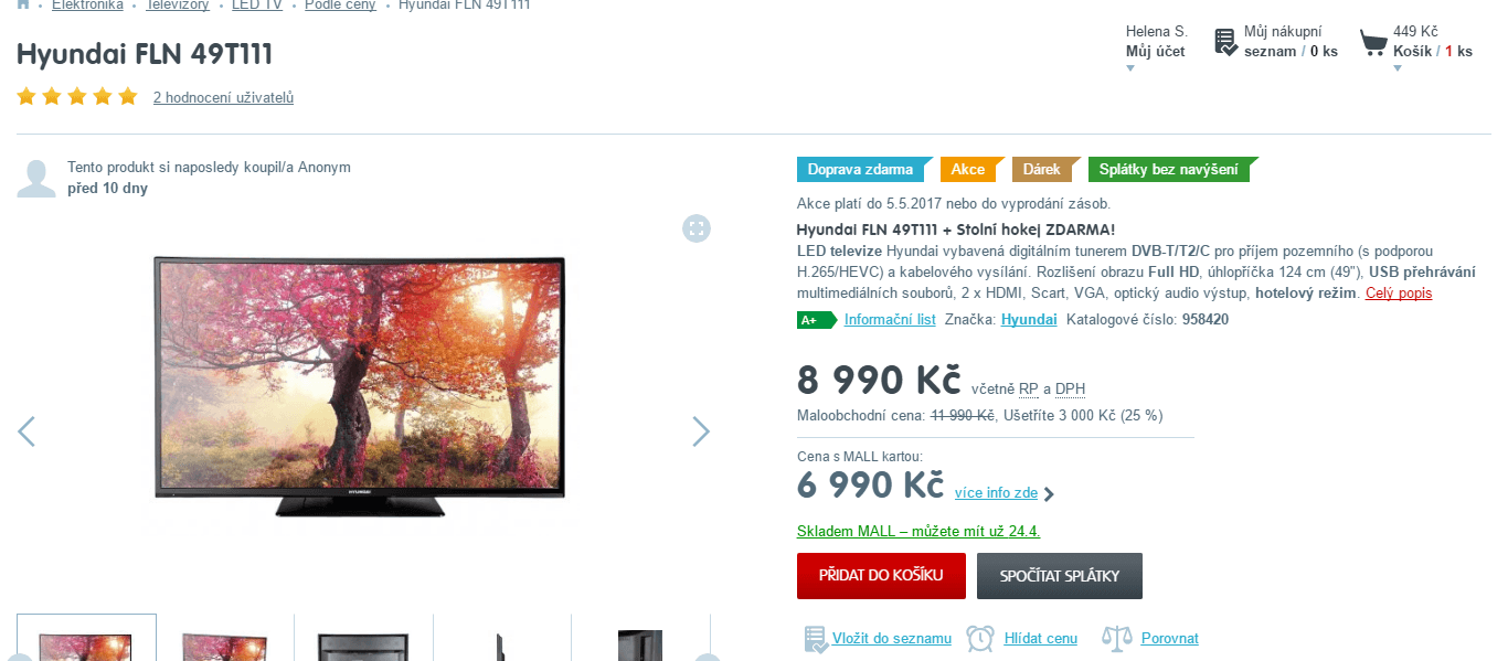 Full HD LED TV, 124 cm, Hyundai