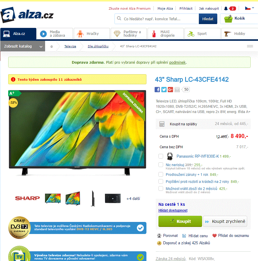 Full HD LED TV, 109 cm, Sharp