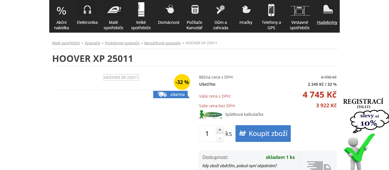 Bezsáčkový vysavač HOOVER XP 25011 
