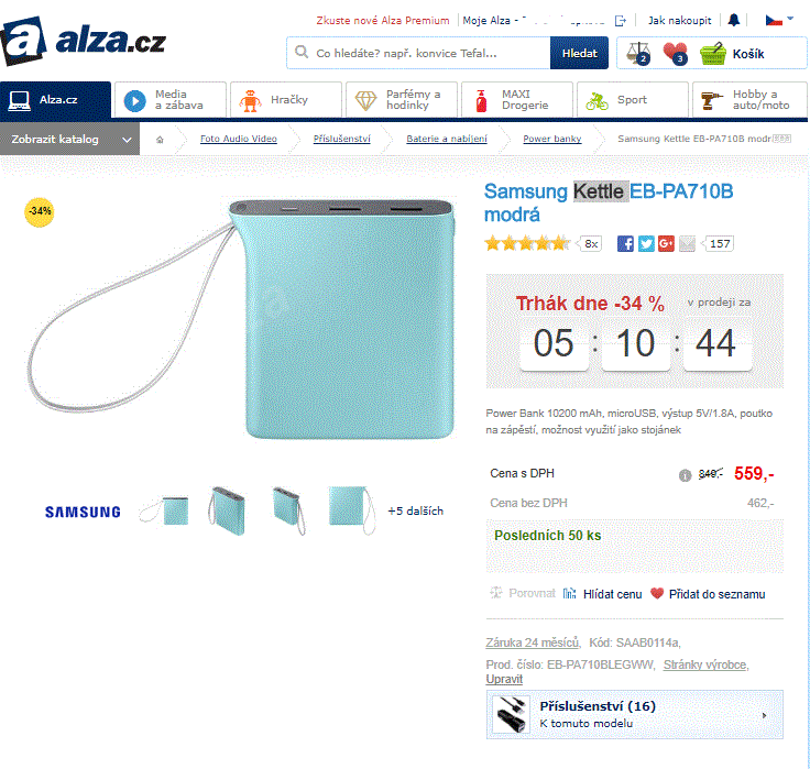 Powerbanka Samsung, 10200 mAh, 2x USB