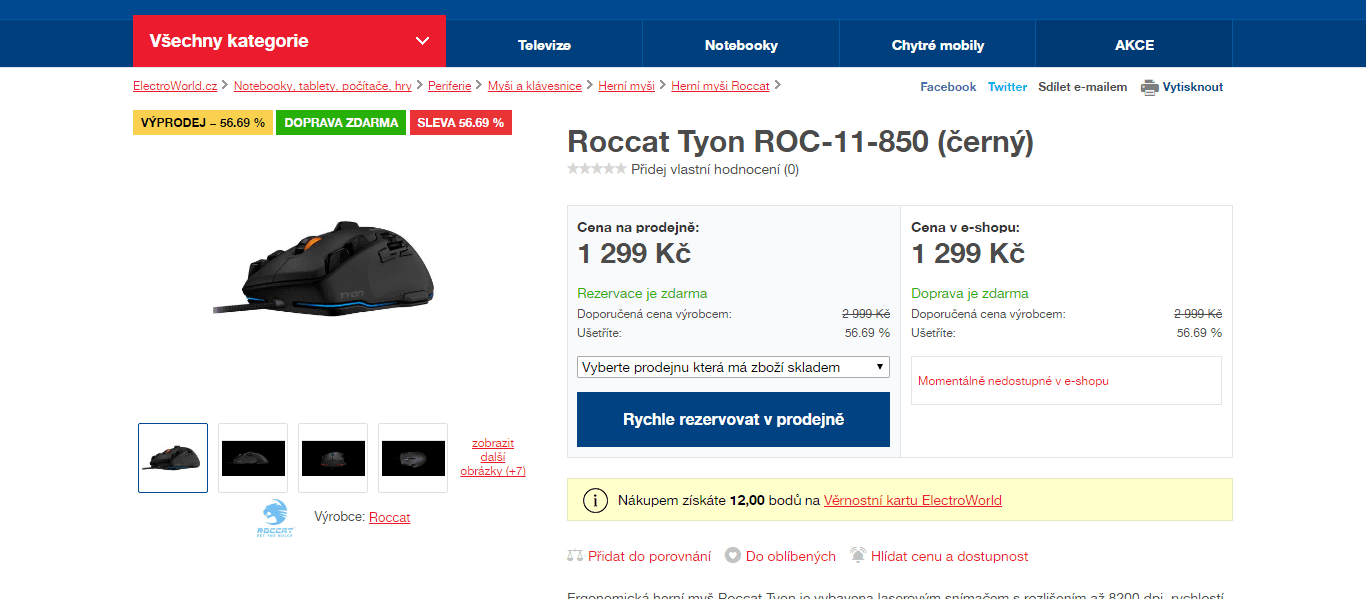 Špičková herní myš Roccat Tyon Black