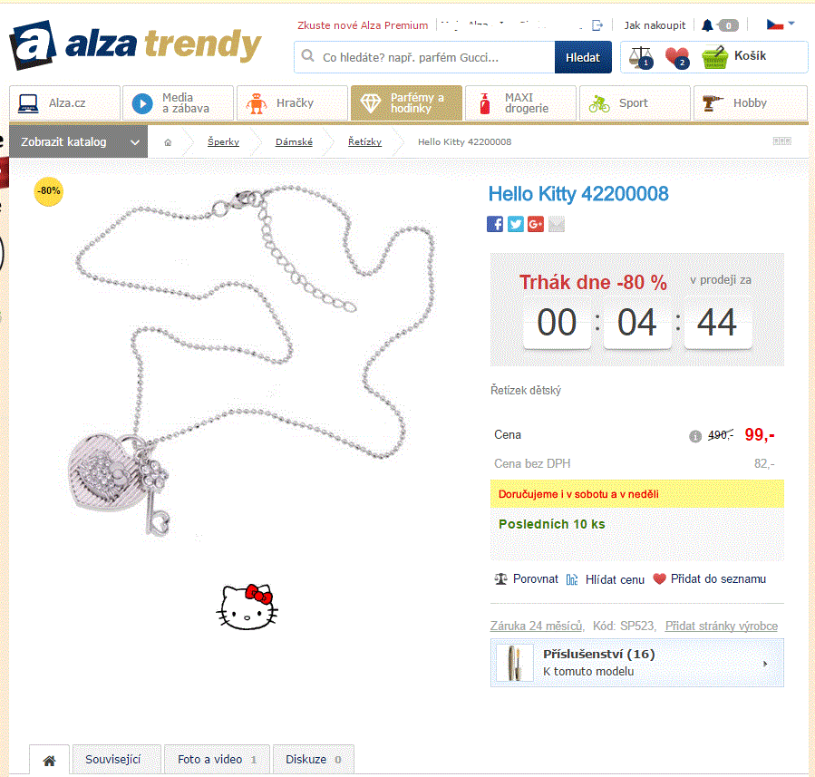 Dětský řetízek Hello Kitty bižuterie