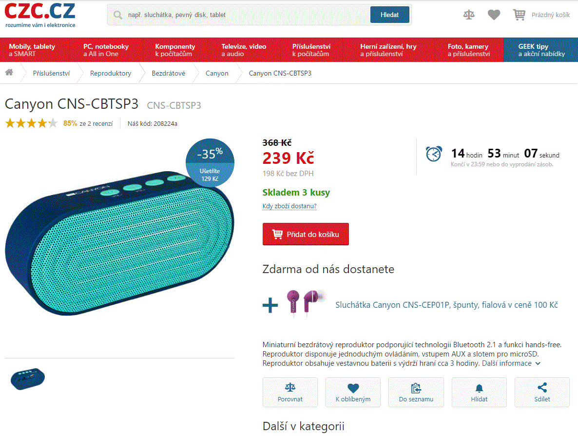 Bezdrátový reproduktor Canyon CNS-CBTSP3