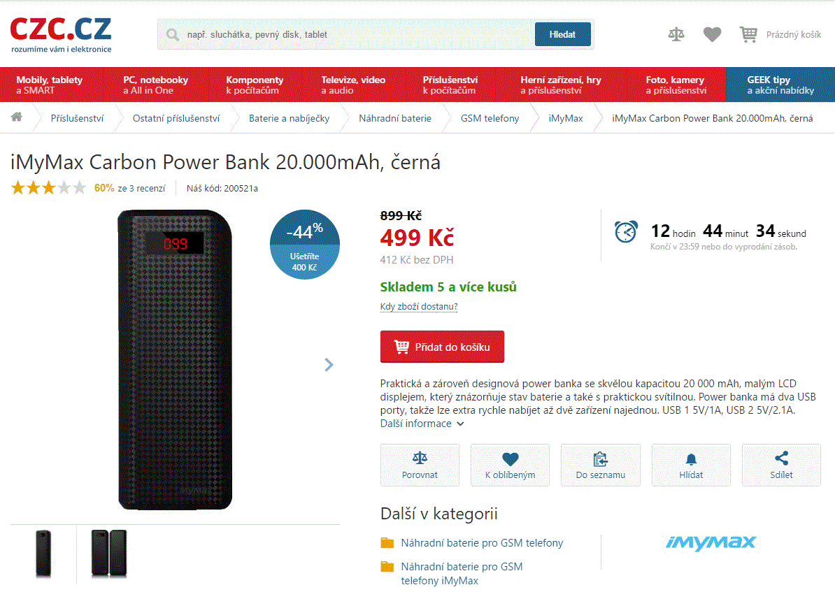 Powerbanka iMyMax Carbon 20.000mAh