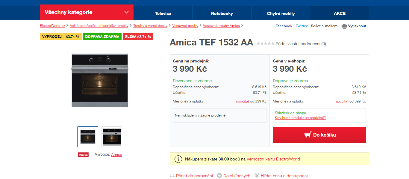 Vestavná elektrický trouba Amica, gril