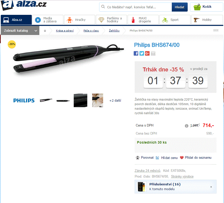 Žehlička na vlasy Philips BHS674