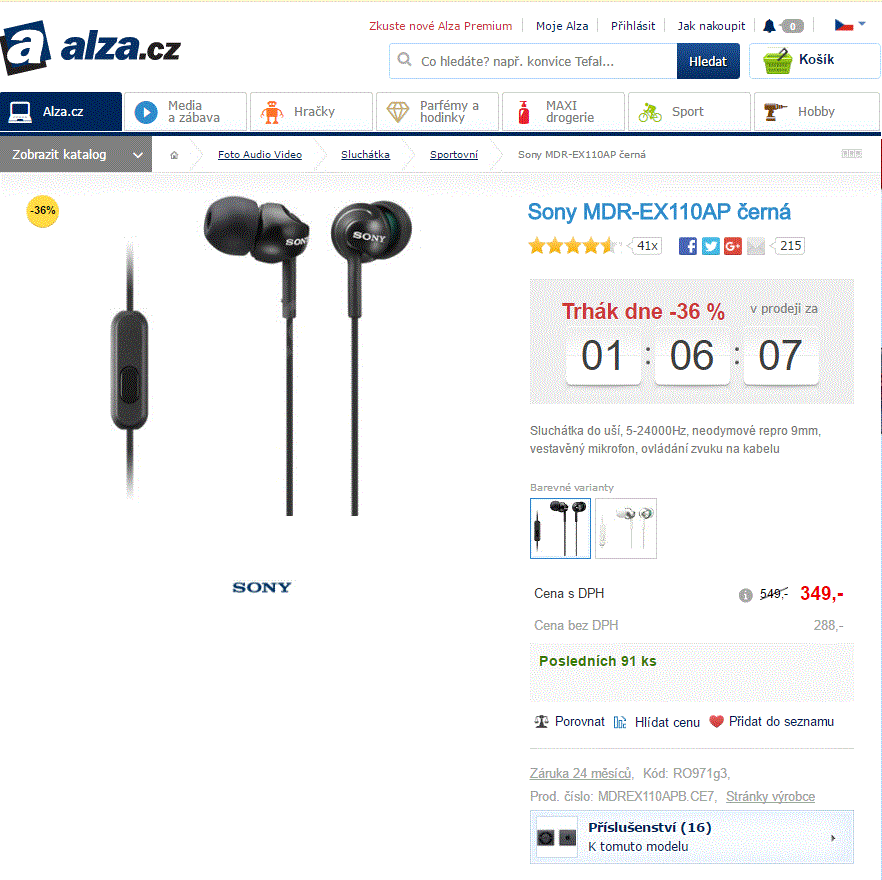 Sluchátka sportovní Sony, černá