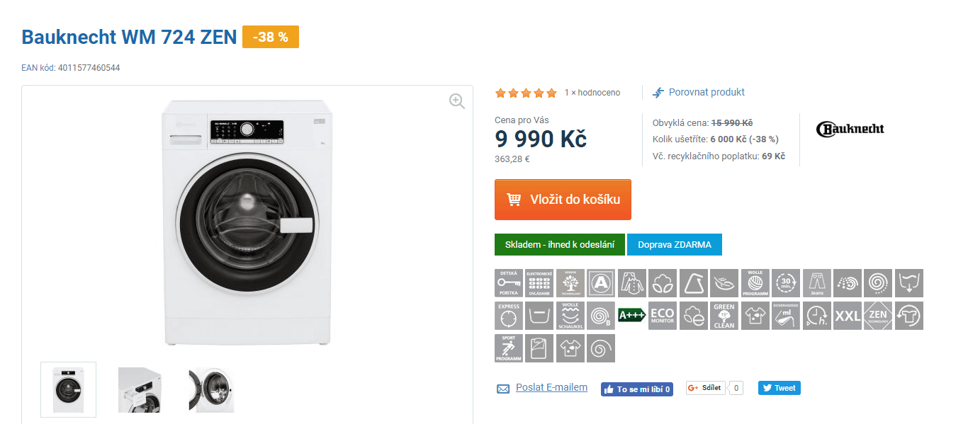 Pračka Bauknecht, 7kg, 1400 ot., A+++
