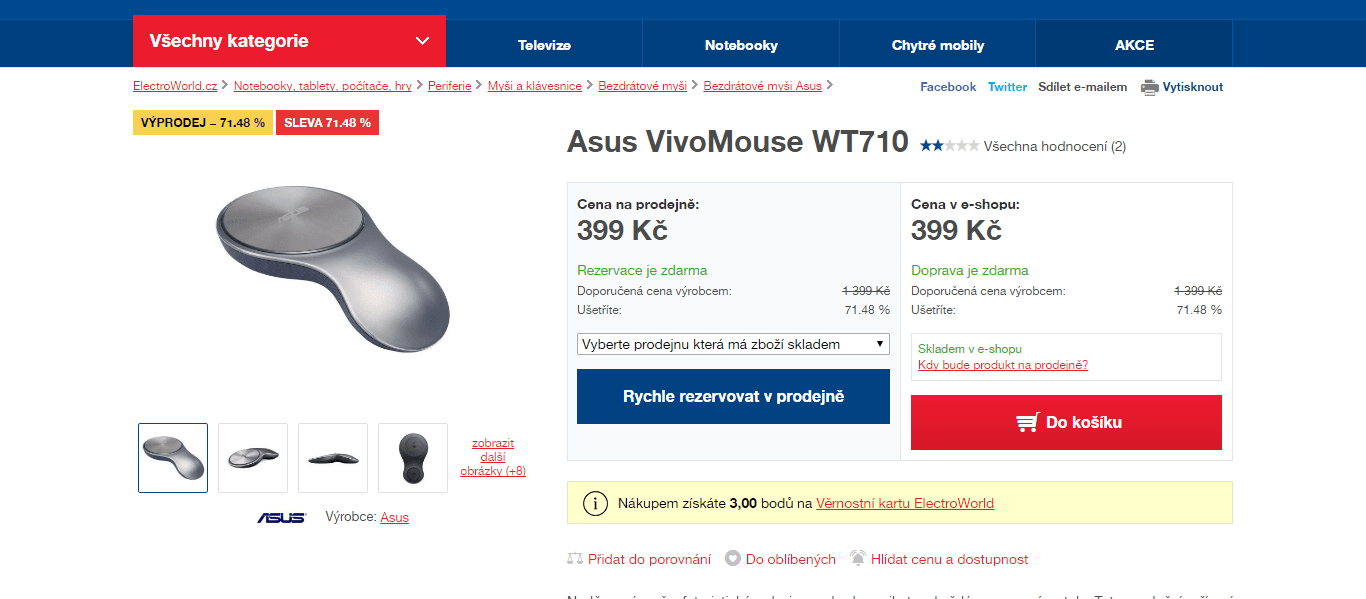 Bezdrátová myš 3v1 Asus WT710 + DZ